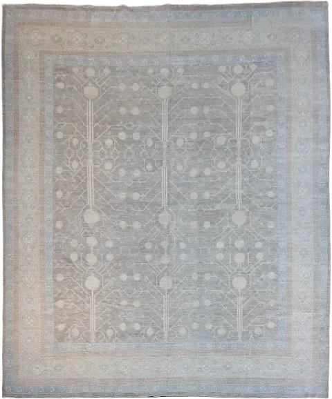 Muted Traditional Floral Green Oushak Turkish Large Rug 12'x14'