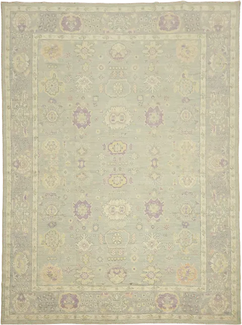 Vegetable Dye Pale Green Oushak Turkish Area Rug 10x13