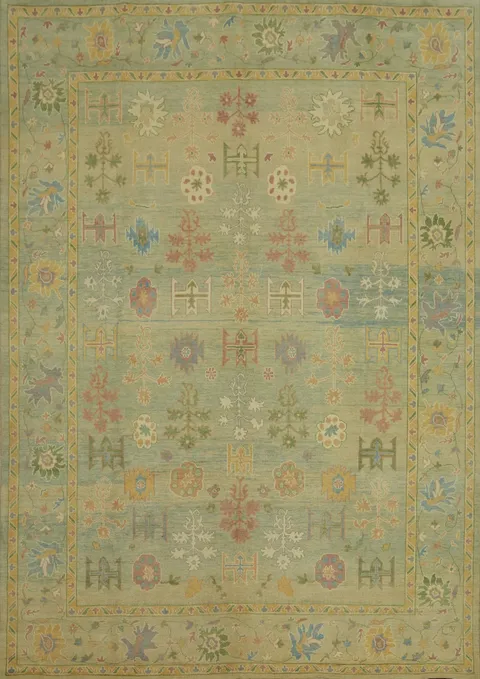 Vegetable Dye Wool Oushak Turkish Area Rug 9x12