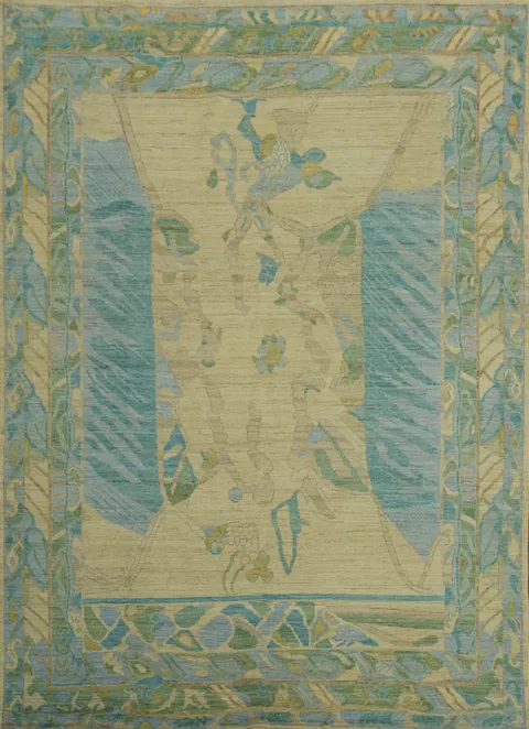 Vegetable Dye Wool Oushak Turkish Area Rug 9x12