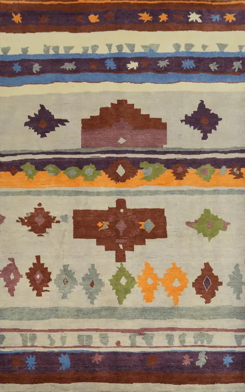 Vegetable Dye Geometric Gabbeh Turkish Area Rug 6x9