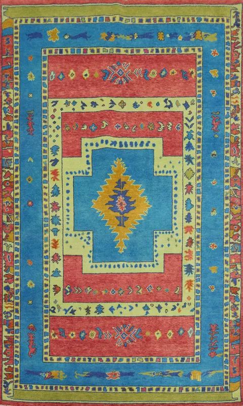 Geometric Wool Gabbeh Vegetable Dye Area Rug 5x8