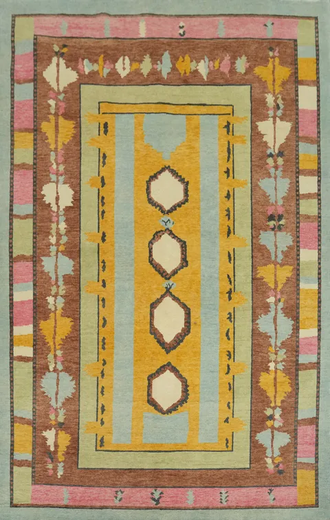 Geometric Wool Gabbeh Vegetable Dye Turkish Area Rug 6x9