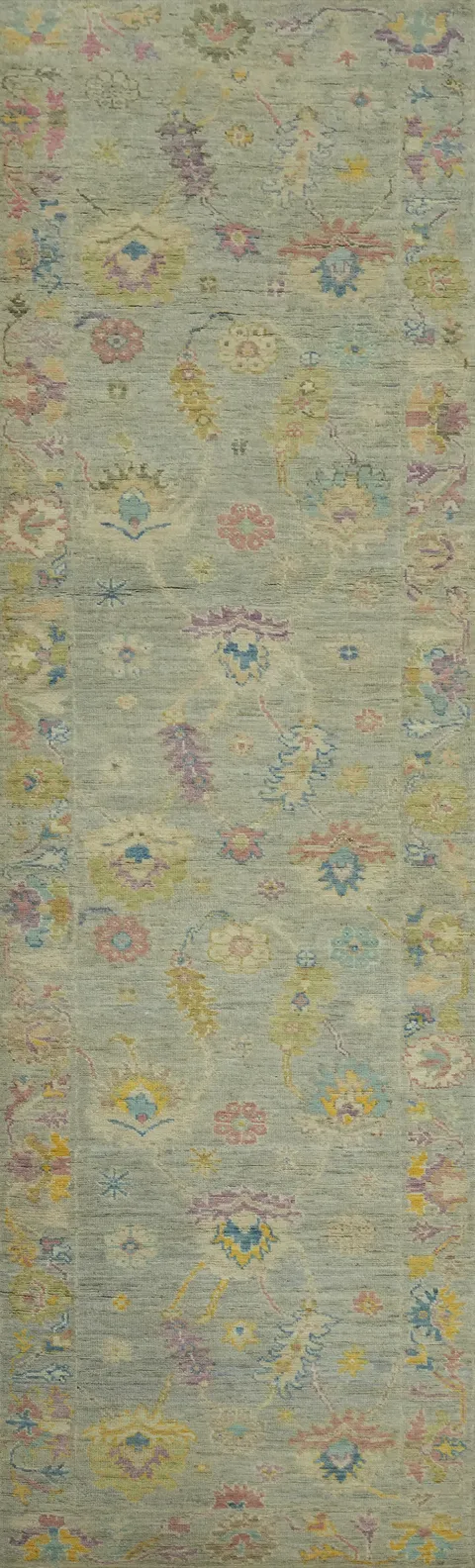 Vegetable Dye Gray Oushak Turkish Runner Rug 3x11