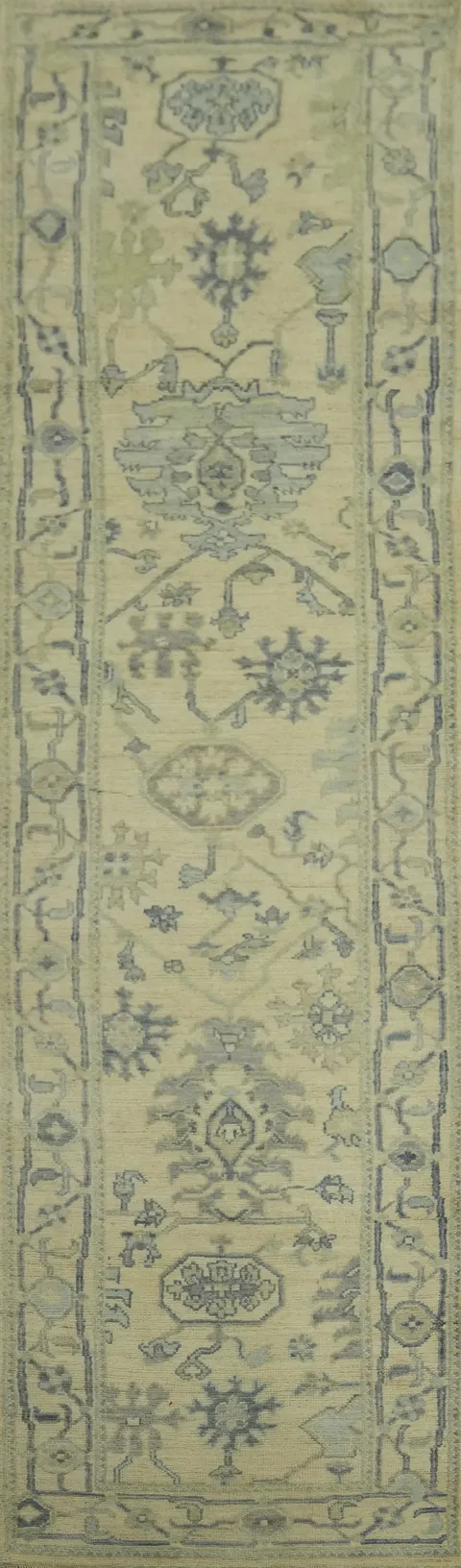 Vegetable Dye Floral Oushak Turkish Runner Rug 3x12