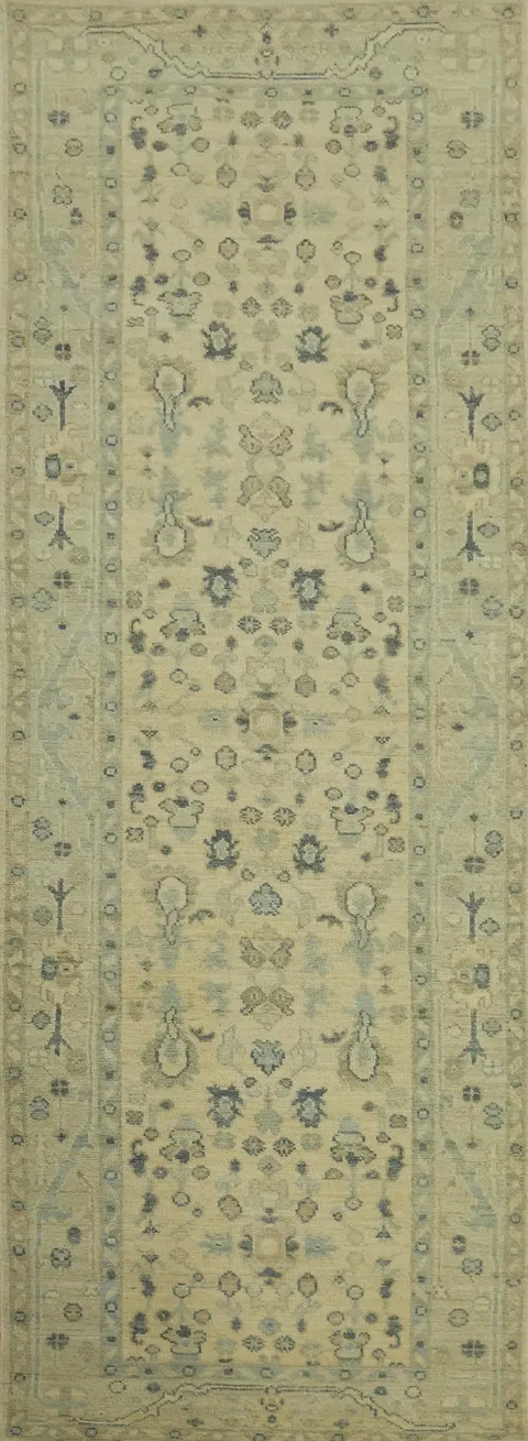 Earth Tone Wool Oushak Vegetable Dye Runner Rug 3x10