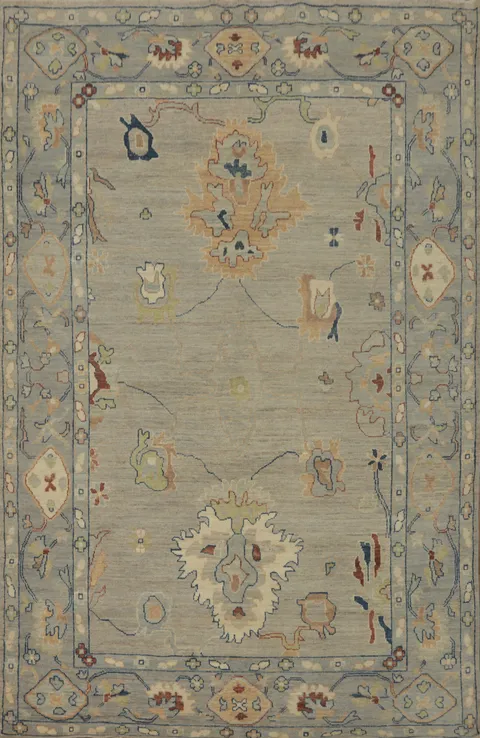 Vegetable Dye Wool Oushak Turkish Area Rug 6x9