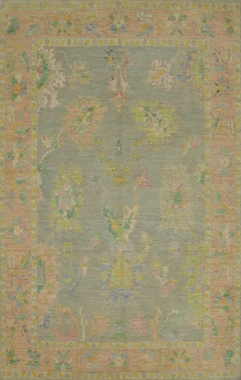 Vegetable Dye Wool Oushak Turkish Area Rug 6x9