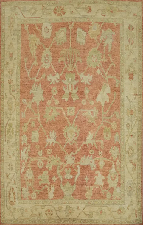 Vegetable Dye Floral Oushak Turkish Area Rug 6x9