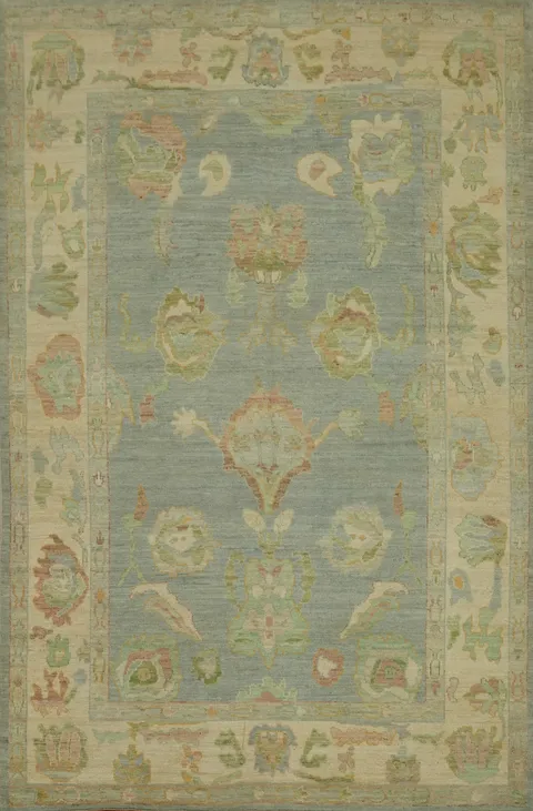 Vegetable Dye Wool Oushak Turkish Area Rug 6x9