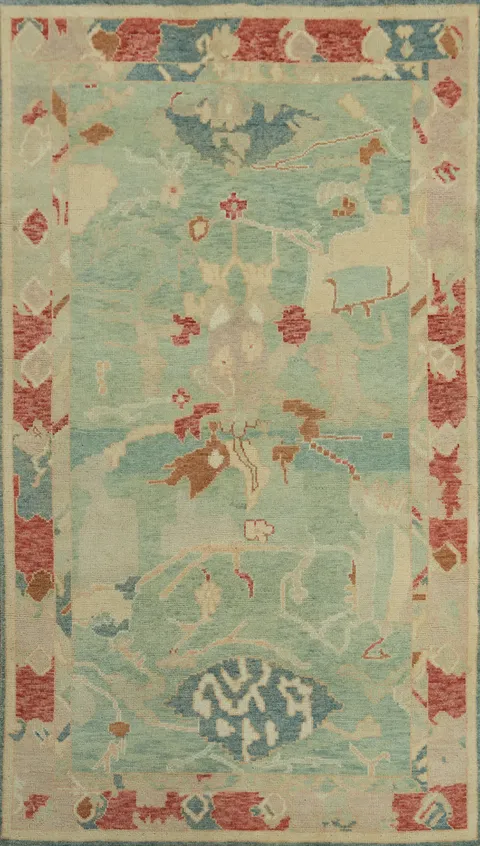 Handmade Green Wool Oushak Vegetable Dye Rug 4x7