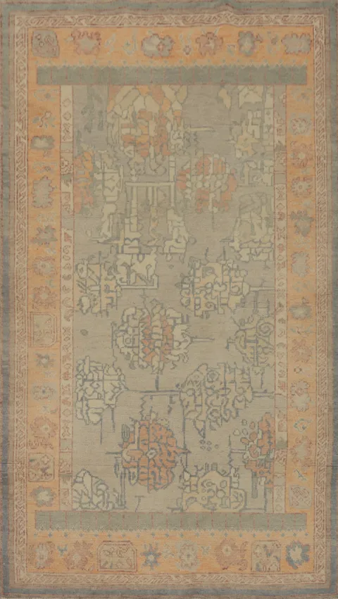 Vegetable Dye Wool Oushak Turkish Rug 4x6