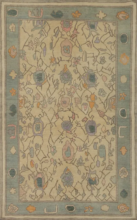 Vegetable Dye Wool Oushak Turkish Rug 4x7
