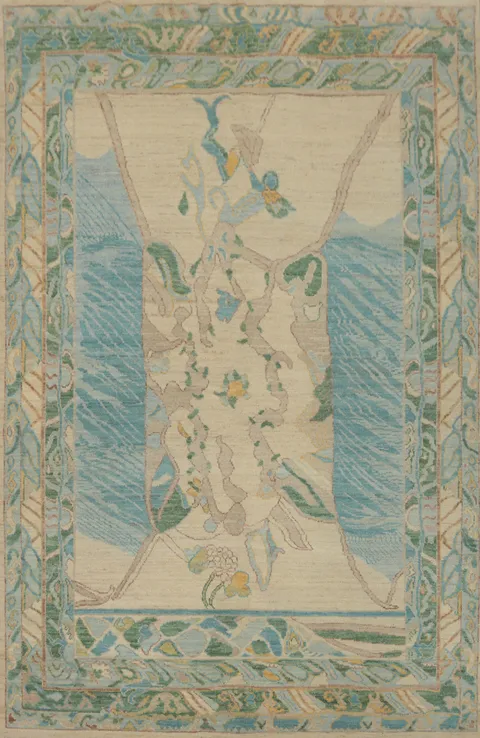 Vegetable Dye Wool Oushak Turkish Area Rug 6x9