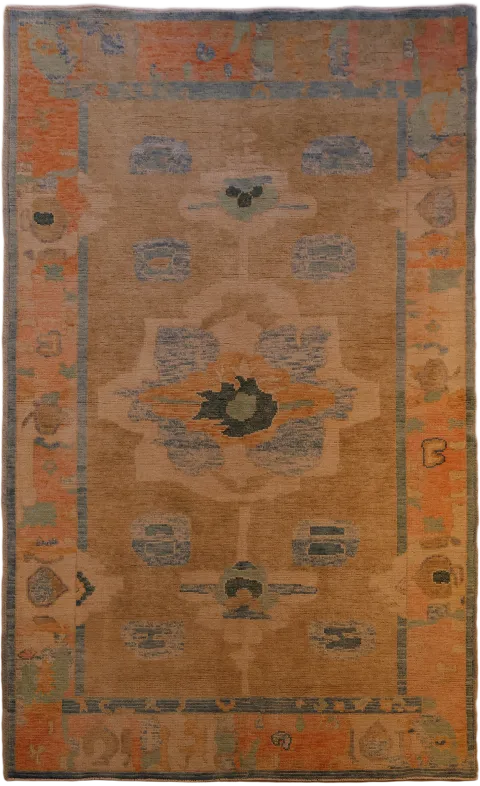 Oushak Vegetable Dye Rug 4x7 with a Harmony of Subtle and Vibrant Tones