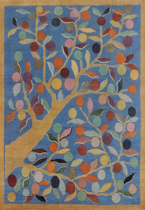 Vegetable Dye Blue Art Deco Chinese Area Rug 8x10
