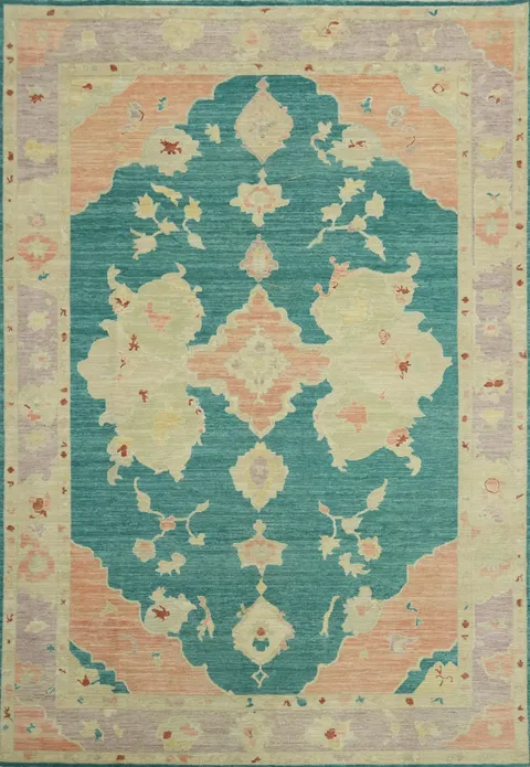Handmade Teal Oushak Vegetable Dye Area Rug 9x12