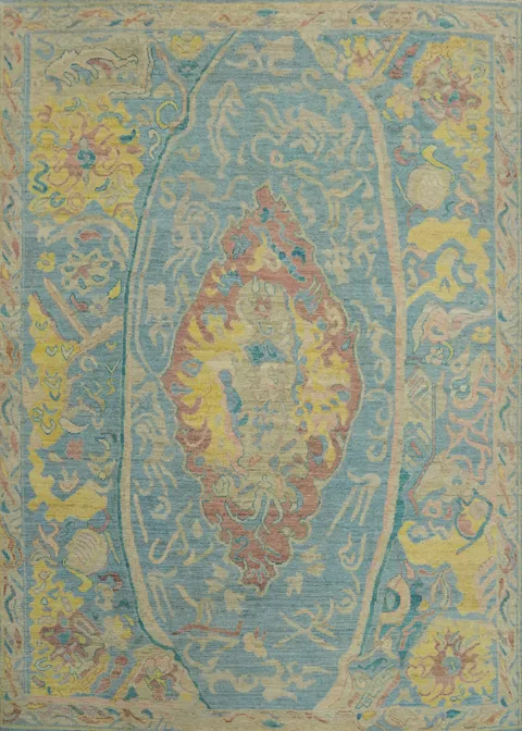 Vegetable Dye Blue Oushak Turkish Area Rug 8x10