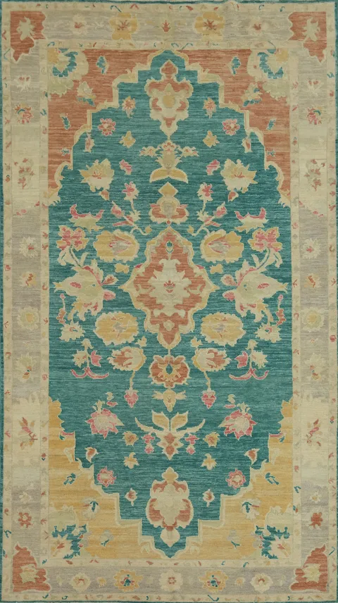 Vegetable Dye Wool Oushak Turkish Area Rug 7x13