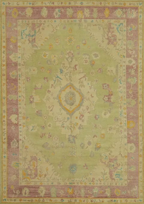 Vegetable Dye Green Oushak Turkish Area Rug 9x12