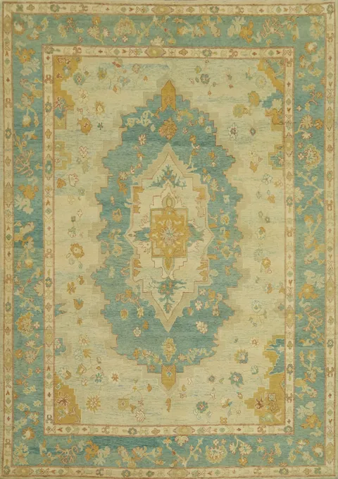 Vegetable Dye Blue Oushak Turkish Area Rug 9x12