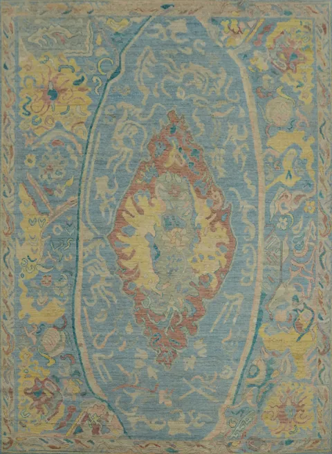Floral Blue Oushak Vegetable Dye Area Rug 8x10
