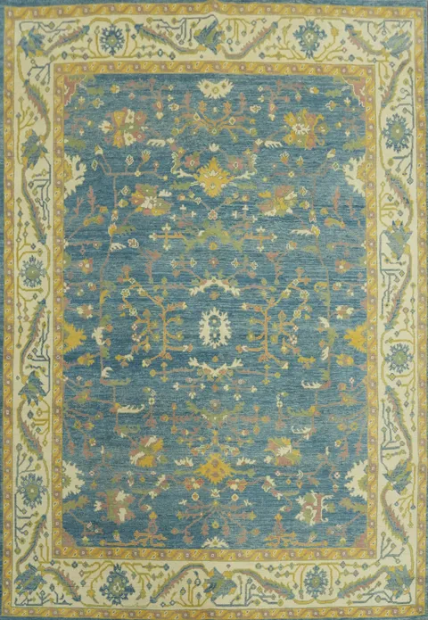 Floral Blue Oushak Vegetable Dye Area Rug 8x10