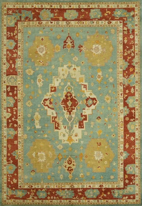Handmade Blue Oushak Vegetable Dye Area Rug 10x13