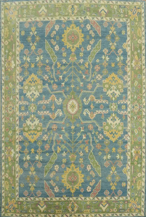 Vegetable Dye Blue Oushak Turkish Area Rug 9x12