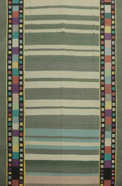 Striped Green Kilim Vegetable Dye Area Rug 9x12