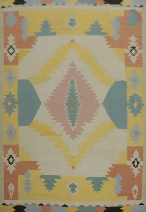 Flat Weave Wool Kilim Vegetable Dye Area Rug 9x12