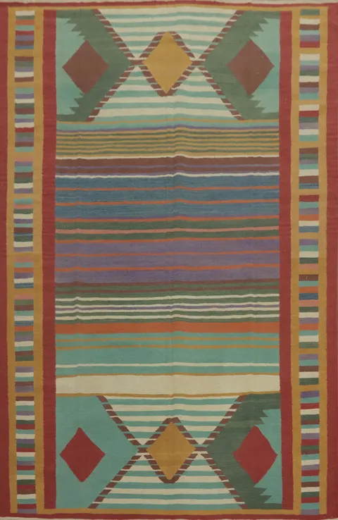 Striped Wool Tribal Kilim Oriental Area Rug 7x10