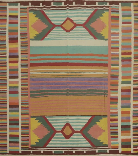 Striped Wool Kilim Square Area Rug 7x7