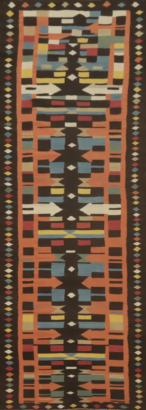 Geometric Kilim Wool Oriental Runner Rug 3x13