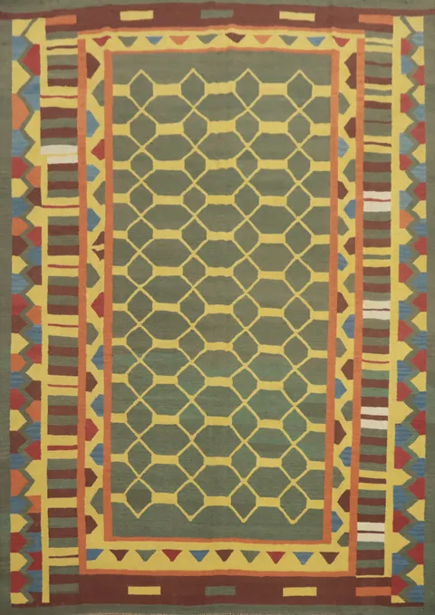 Green Geometric Kilim Oriental Area Rug 8x10
