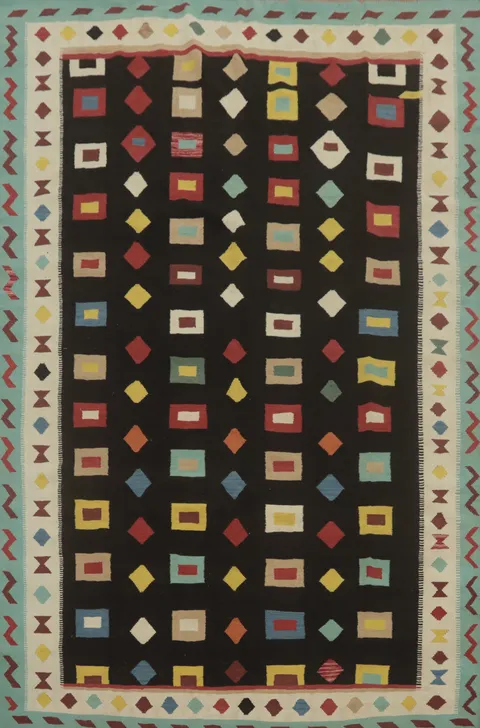 Black Geometric Kilim Oriental Area Rug 8x11