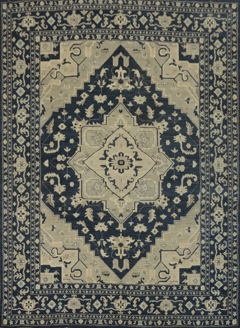 Blue Geometric Oushak Turkish Large Rug 12x15