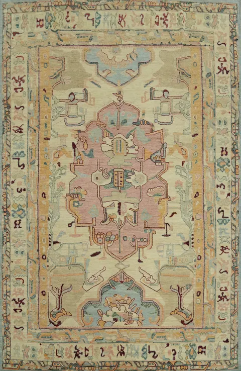Vegetable Dye Wool Oushak Turkish Area Rug 9x12