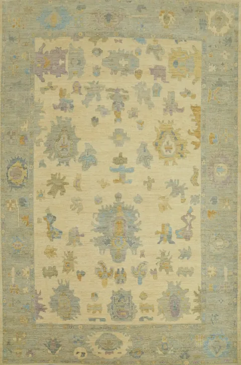 Vegetable Dye Wool Oushak Turkish Area Rug 9x11