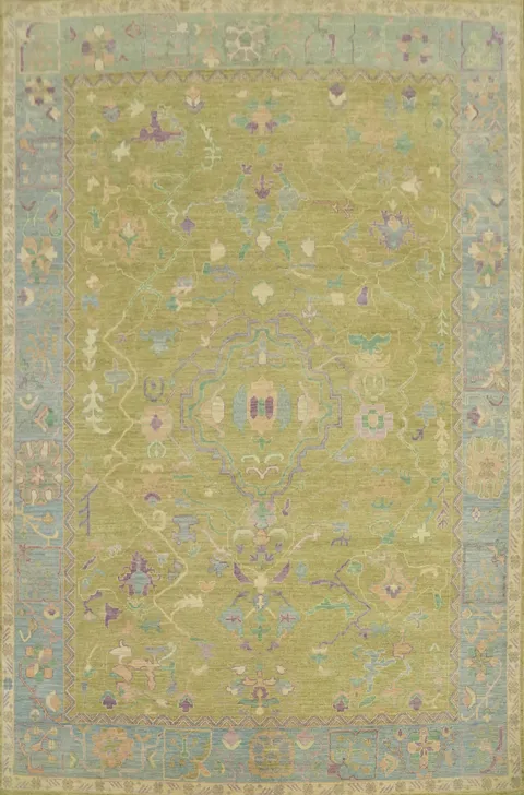 Vegetable Dye Green Oushak Turkish Area Rug 9x12