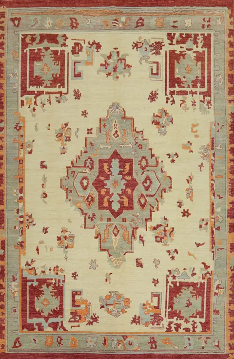 Geometric Wool Oushak Vegetable Dye Large Rug 12x17