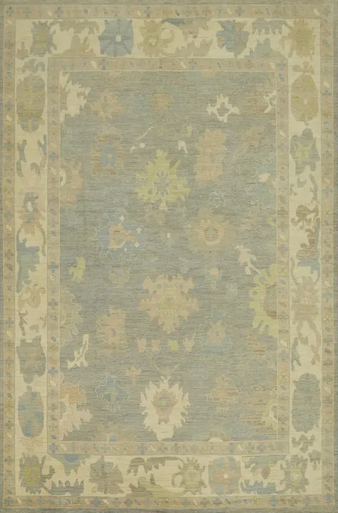 Handmade Gray Oushak Vegetable Dye Large Rug 10x14