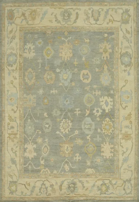 Vegetable Dye Gray Oushak Turkish Large Rug 10x14