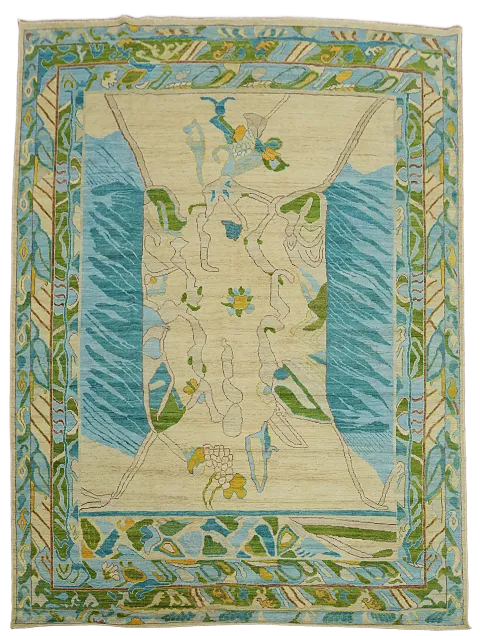 Vegetable Dye Wool Oushak Turkish Area Rug 9x12
