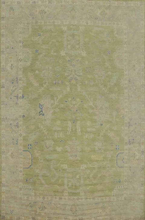 Vegetable Dye Green Oushak Turkish Area Rug 9x12