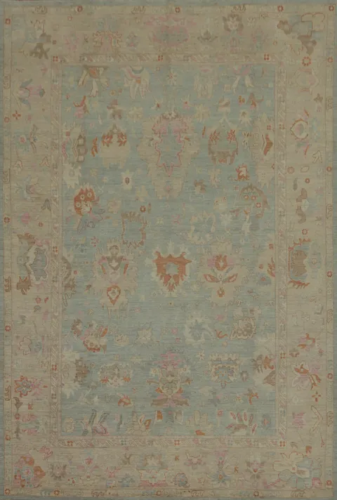 Handmade Wool Oushak Vegetable Dye Large Rug 10x14