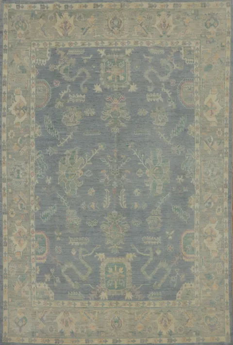 Vegetable Dye Blue Wool Oushak Turkish Area Rug 8x10