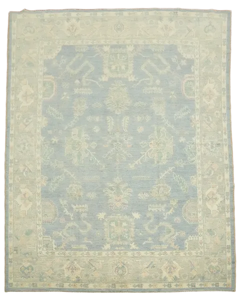 Vegetable Dye Blue Wool Oushak Turkish Area Rug 8x10