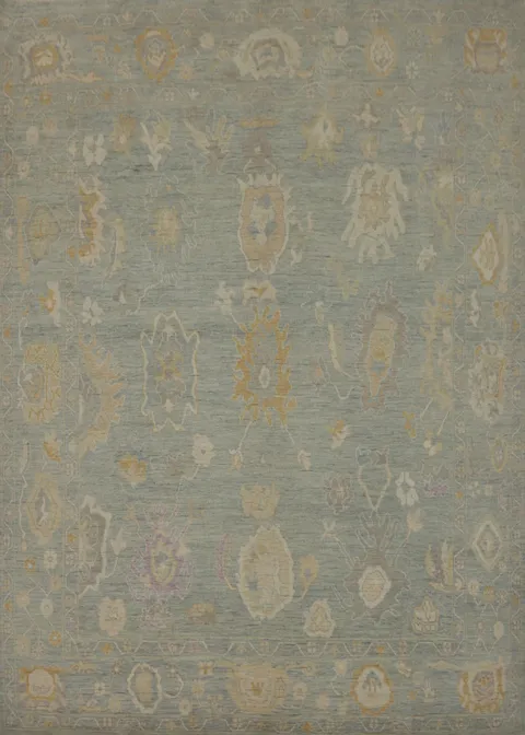 All-Over Gray Floral Oushak Vegetable Dye Area Rug 8x10