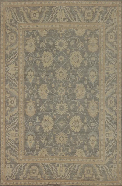 All-Over Gray Floral Oushak Vegetable Dye Large Rug 10x14